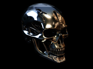 A metallic skull on a black bacgkround