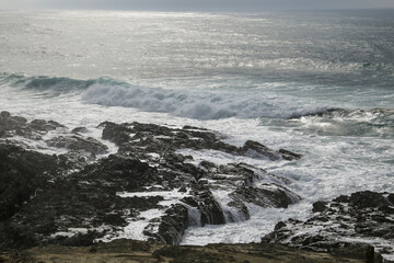 Brave Atlantic Ocean on a stormy day in Porto Covo, Portugal