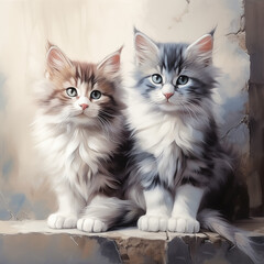 Watercolor painting of lovely cats.