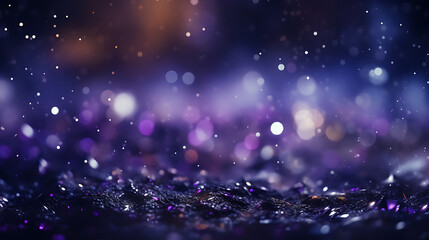 An abstract scene with royal purple and silver particles. Ethereal moonlight shine particles bokeh on a midnight black background. Silver foil texture created with AI technology - obrazy, fototapety, plakaty