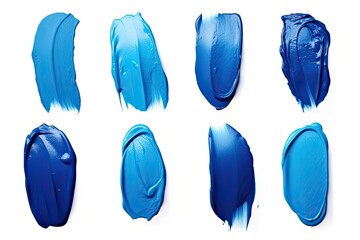Set of blue lipstick or nail polish smears strokes isolated on white background