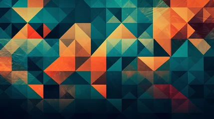 Fotobehang Abstract teal and orange geometric mosaic background © tynza