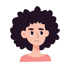 woman show different emotions: angry, sad and love. Millennial girl demonstrates various moods, facial expressions. Female feel mad, unhappy or loving. Flat vector illustration