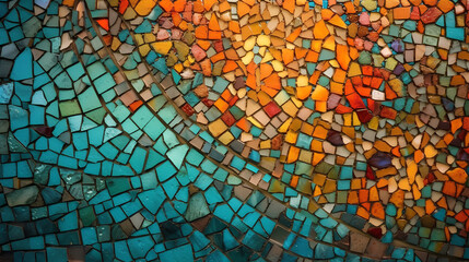 Colorful abstract teal and orange mosaic background. - obrazy, fototapety, plakaty