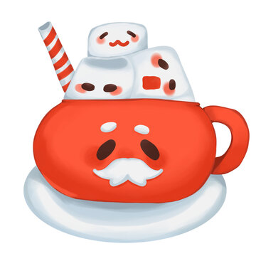 Christmas drinks  Red drinking glass with mustache decorated with masmelo