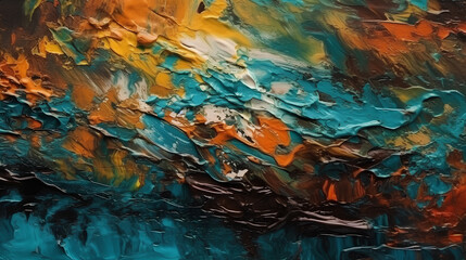 Abstract teal and orange oil painting  texture background