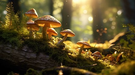 mushroom in the forest - obrazy, fototapety, plakaty