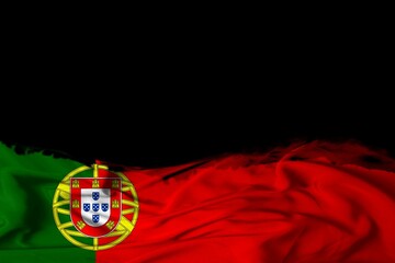 Fototapeta premium selective focus, wavy textile flag of portugal with copy space for your text or image and black background 3D illustration
