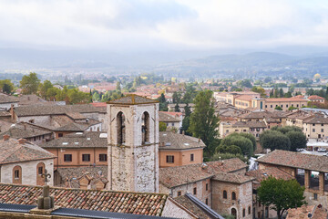 Obraz premium Panoramic view of the medieval town of Gubbio in Umbria, Italy 