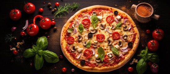 Fototapeta na wymiar Delicious homemade pizza prepared with freshly sourced ingredients
