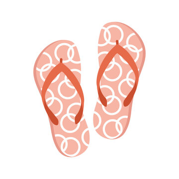 Colorful flip flops, pink summer slippers. Pool shoes. Summer icon, vector
