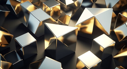 Textural image of metal three-dimensional figures made of platinum and gold alloy,Generated by AI - obrazy, fototapety, plakaty