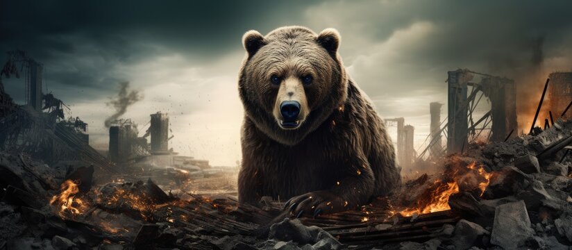 Altering images of urban destruction caused by bears through digital editing techniques