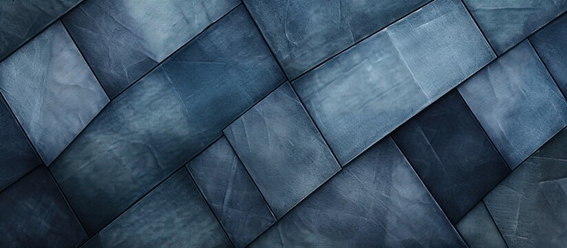 A seamless texture material with a geometric canvas effect resembling denim style The pattern dyed in a masculine jeans blue color features a faded indigo abstract printed design This design