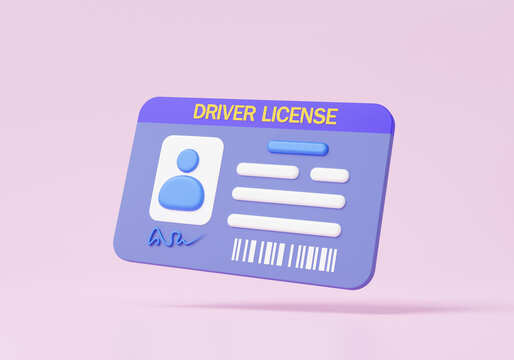 Minimal cartoon driver license Id card icon on pink background. Identification staff company profile name personal badge, human resources, national, avatar, verify identity concept. 3d render
