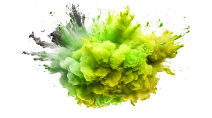green explosion of colored flour isolated against transparent background