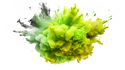 green explosion of colored flour isolated against transparent background