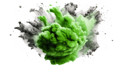 green explosion of colored flour isolated against transparent background