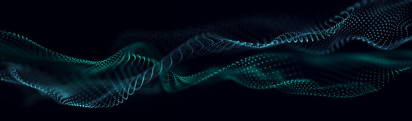 Futuristic pattern of dots smoothly moving in a wave. Abstract technology web banner. Background 3d grid. 3D rendering.