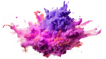 pink and purple explosion of colored flour isolated against transparent background