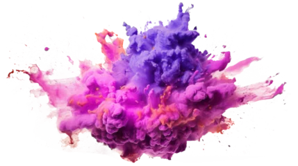 Foto op Canvas pink and purple explosion of colored flour isolated against transparent background © bmf-foto.de