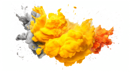 yellow explosion of colored flour isolated against transparent background