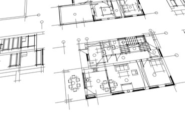 Architectural drawing vector 3d illustration