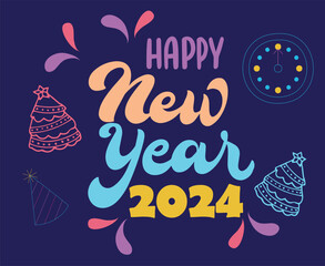 2024 Happy New Year Holiday Abstract Clorful Design Vector Logo Symbol Illustration With Blue Background