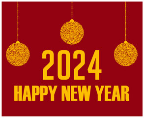 2024 Happy New Year Holiday Abstract Yellow Design Vector Logo Symbol Illustration With Red Background