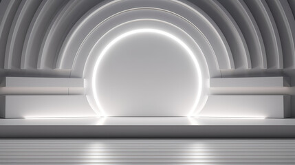 White display platform for displays products. Abstract background