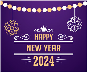 2024 Happy New Year Holiday Abstract Brown And White Design Vector Logo Symbol Illustration With Purple Background