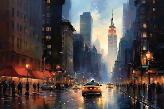 New York city oil painting style illustration