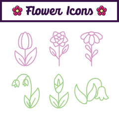 Set of outline flower icons Vector