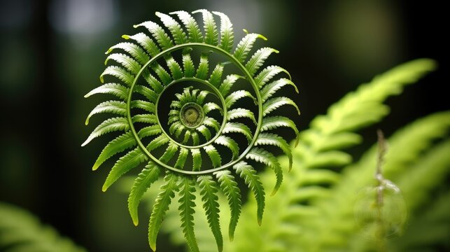  a close up of a green plant with a spiral design on the center of it's leafy stems.  generative ai