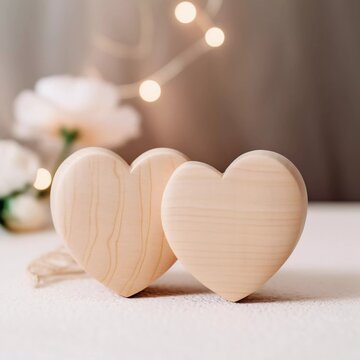 Wooden love to the heart. Minimal concept of greeting cards for Valentine's Day, Mother's Day, Women's Day Festival cards. Wedding decor, AI generator
