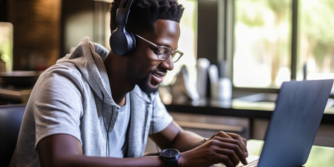 African American Male Student Balancing Online Schooling from Home