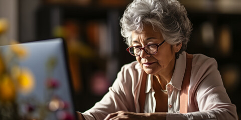Financially Savvy Senior Woman Using PC at Home