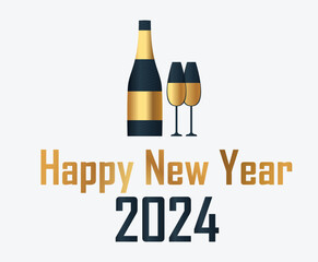 2024 Happy New Year Holiday Abstract Gold And Blue Design Vector Logo Symbol Illustration