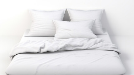 bed with pillows and duvet. Soft folded blanket and pillows on bed indoors. generative ai
