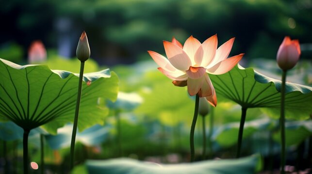 Beautiful lotus flower forest natural forest wallpaper image AI generated art