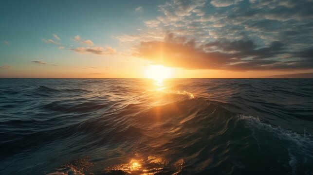 Beautiful majestic sunrise sky ocean sea beach wallpaper image AI generated art
