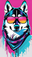 husky wearing sunglasses, Abstract background