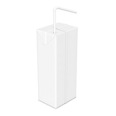 a image of a white juice box with straw isolated on a blank background