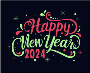 2024 Happy New Year Holiday Abstract Pink And Green Design Vector Logo Symbol Illustration With Blue Background