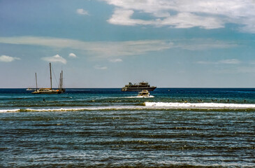 Lahaina, Maui, Hawaii, June 2, 1989 - Old Slide of View of Lahaina Harbor, and Coral Pier, on a...