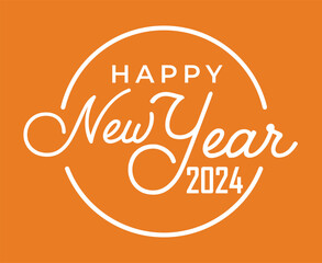 2024 Happy New Year Holiday Abstract White Design Vector Logo Symbol Illustration With Orange Background