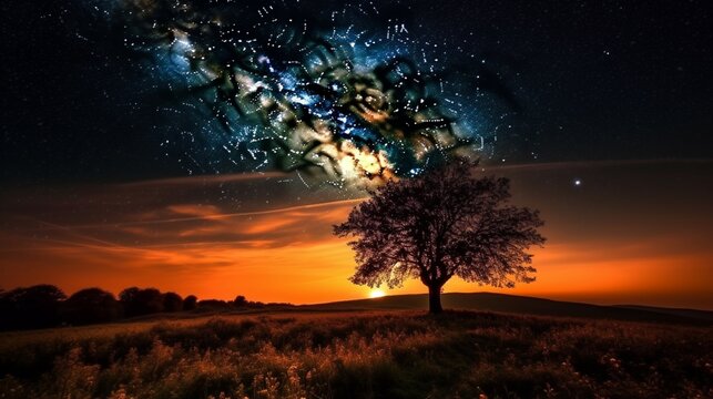 Beautiful moonlight tree desert dream digital art photography image AI generated art