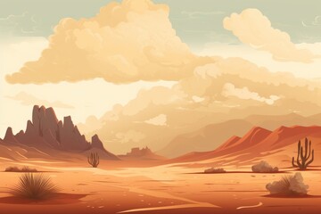 Fototapeta na wymiar Illustration of landscape sandstorm sweeping across the desert, obscuring the view.