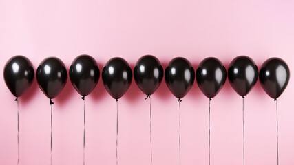 Black color balloons isolated on pink background, black friday sale concept, ai generated