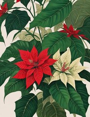 Fototapeta premium The poinsettia flower, known for its vibrant red and green foliage, is a quintessential symbol of the holiday season. When incorporated into Christmas designs, it adds a touch of festive elegance and 